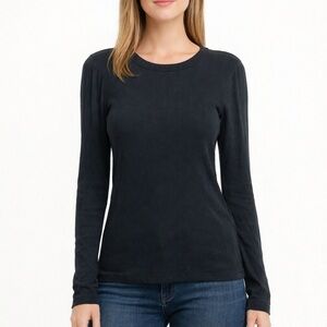 GOLDIE LEWINTER Medium Black Organic Cotton Long Sleeve Shirt Top Puff Shoulder